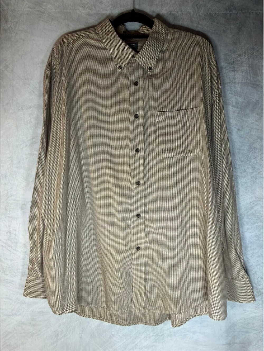 Arrow Men’s 2XL Brown Micro Check Button Down Shirt Classic Fit Long Sleeve